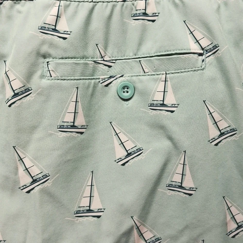 Elysian Supply Company Mens Sailboat Print Swim Trunks Mint Green Size Large